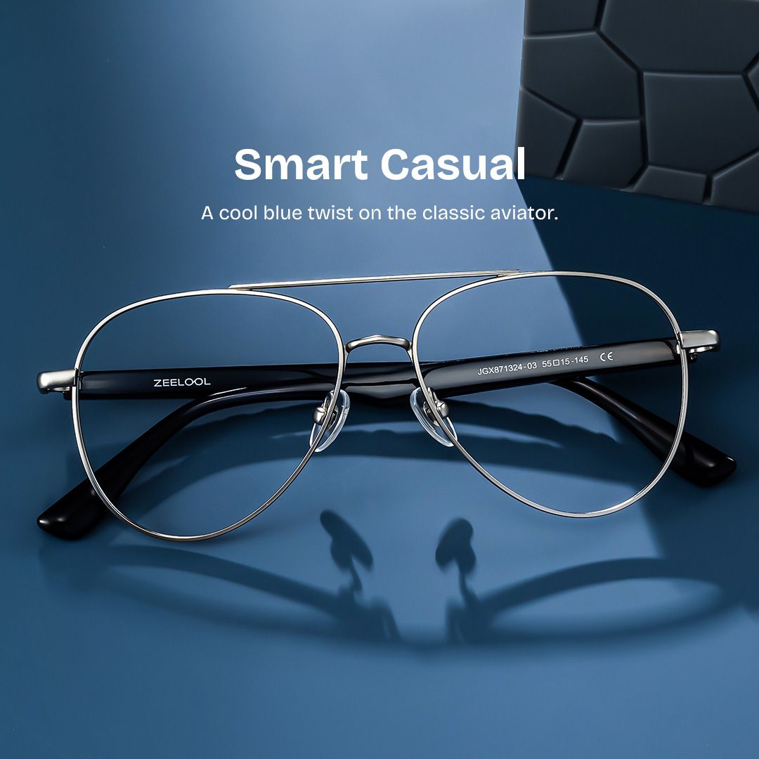 Aspen Silver Aviator Mixed Frame Glasses for Men | ZEELOOL0