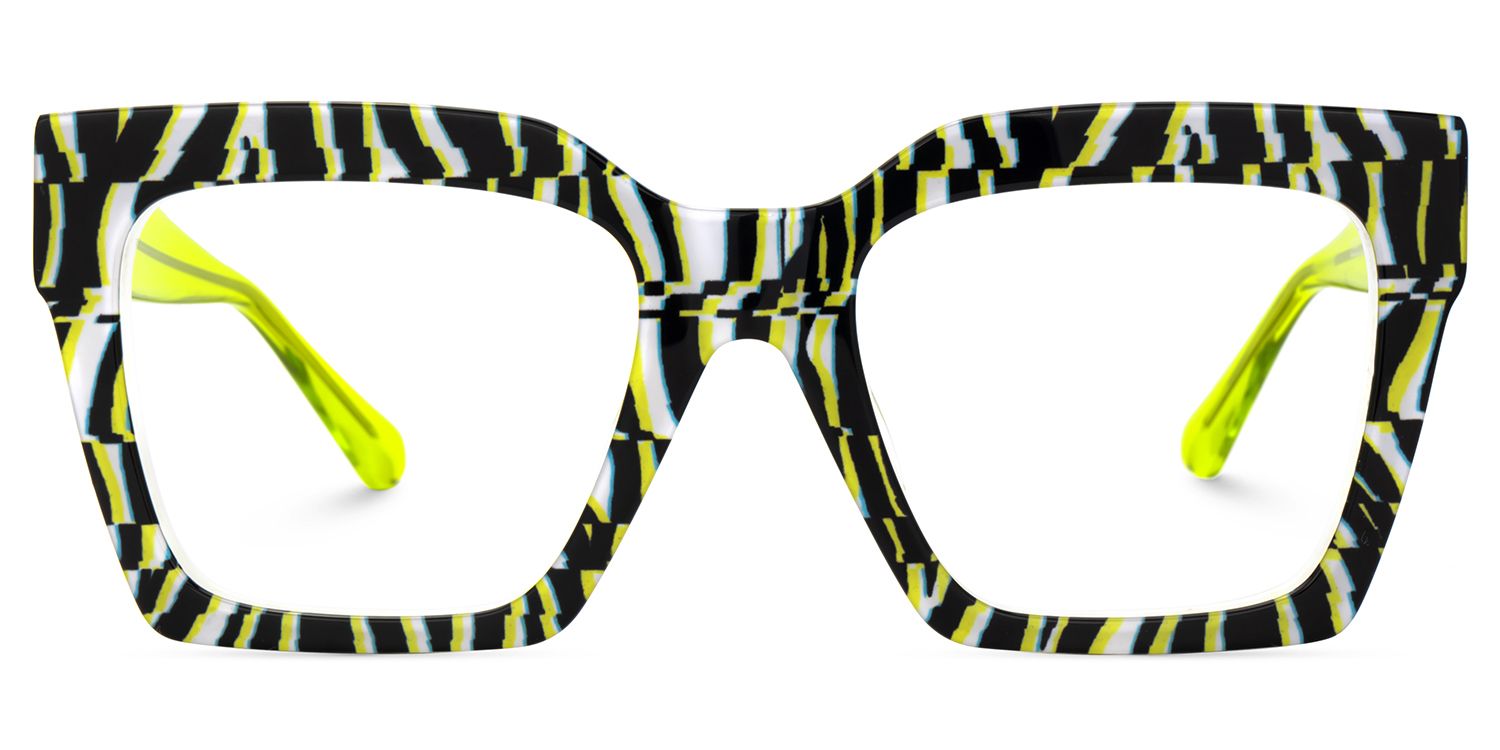 Morreen Square Prescription Glasses With Neon Green Arms | Zeelool0