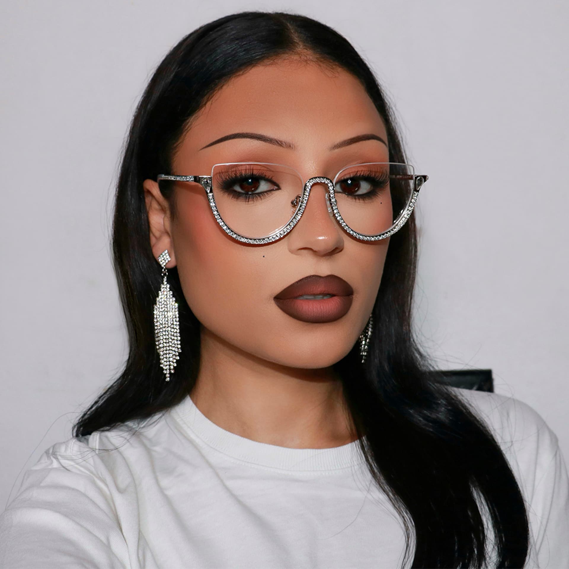 Half Frame Cat Eye Glasses With Shiny Diamonds7