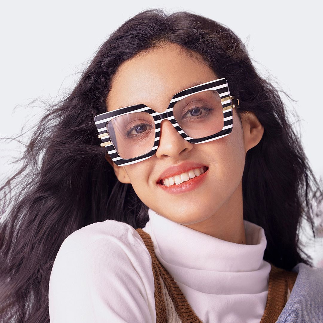Square Frame Fashion Glasses With Black-White Strips7