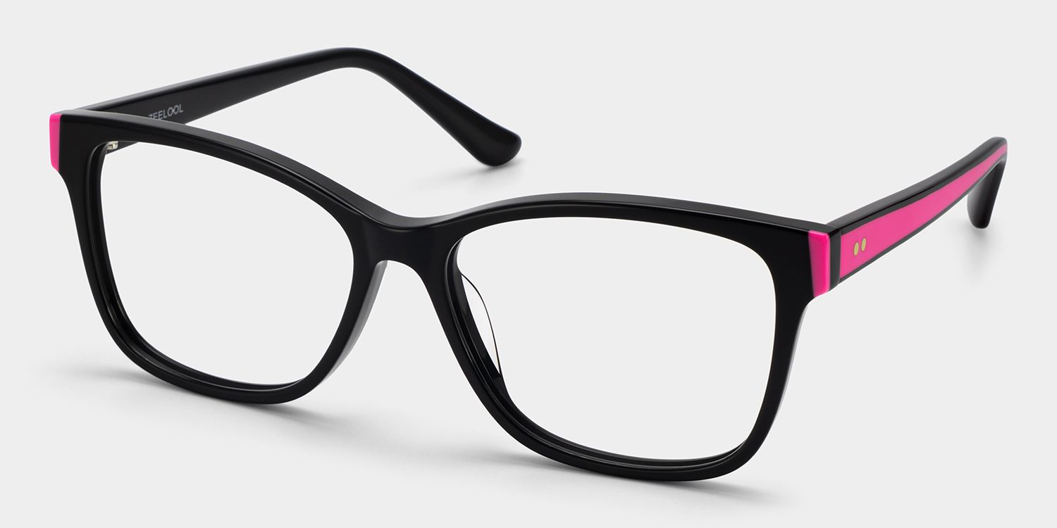 Eva Rectangle Black Pink Color Frame Glasses | ZEELOOL3