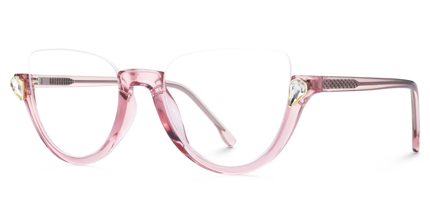 Felicia Cat Eye Pink Eyeglasses and Crystal Half Frame1