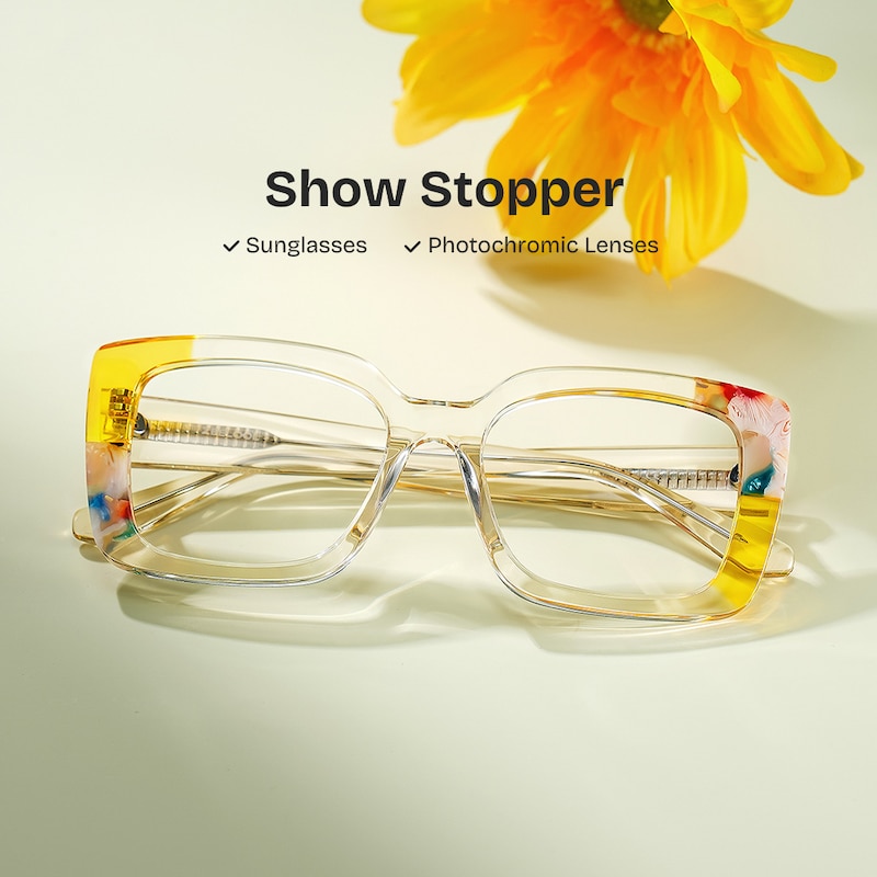ZEELOOL Flair Square Yellow Glasses