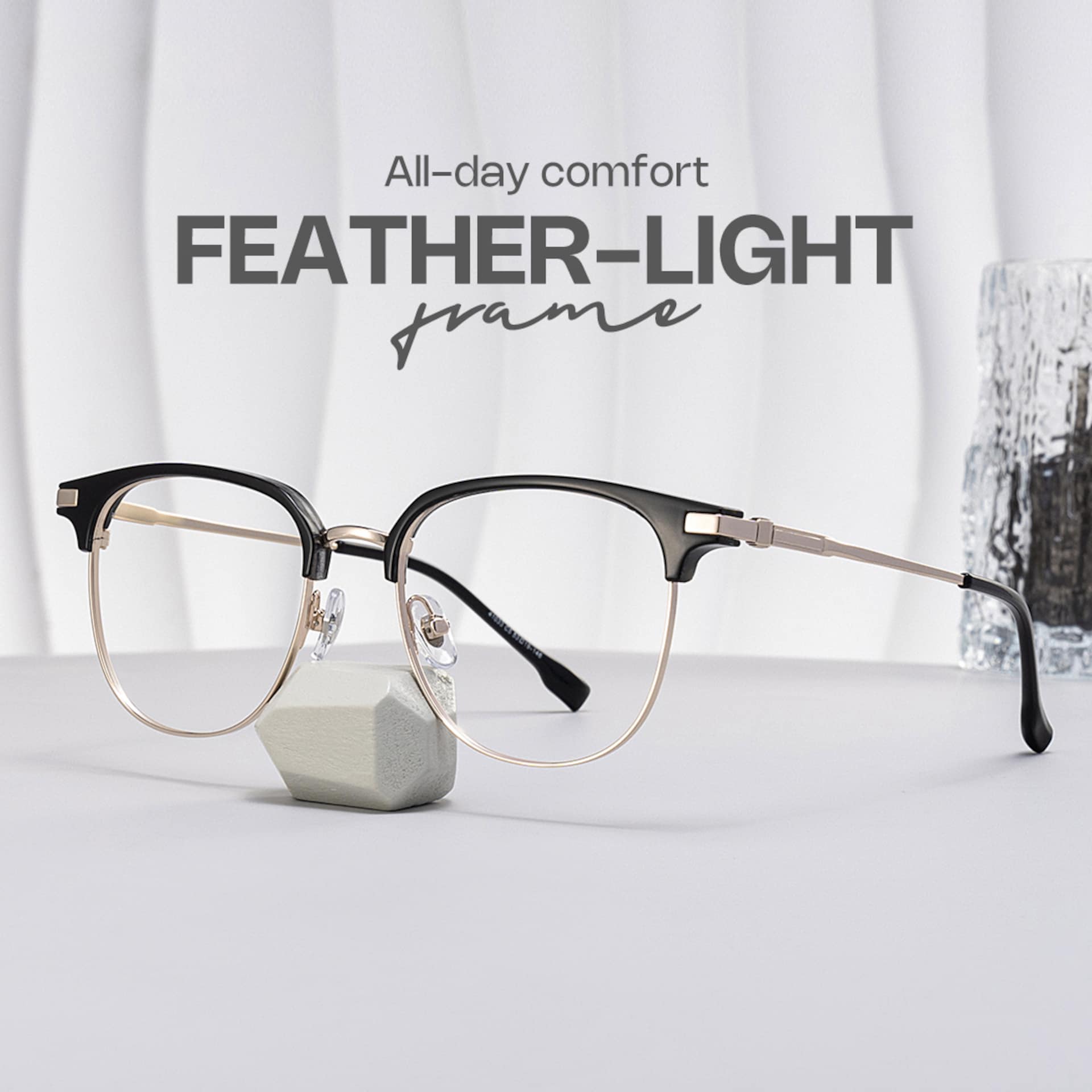 Oversized Browline Glasses With Black and Matte Gold Color0