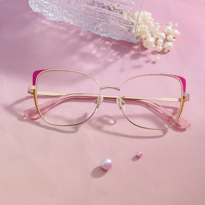 Tessa Cat-Eye Pink Gold Glasses