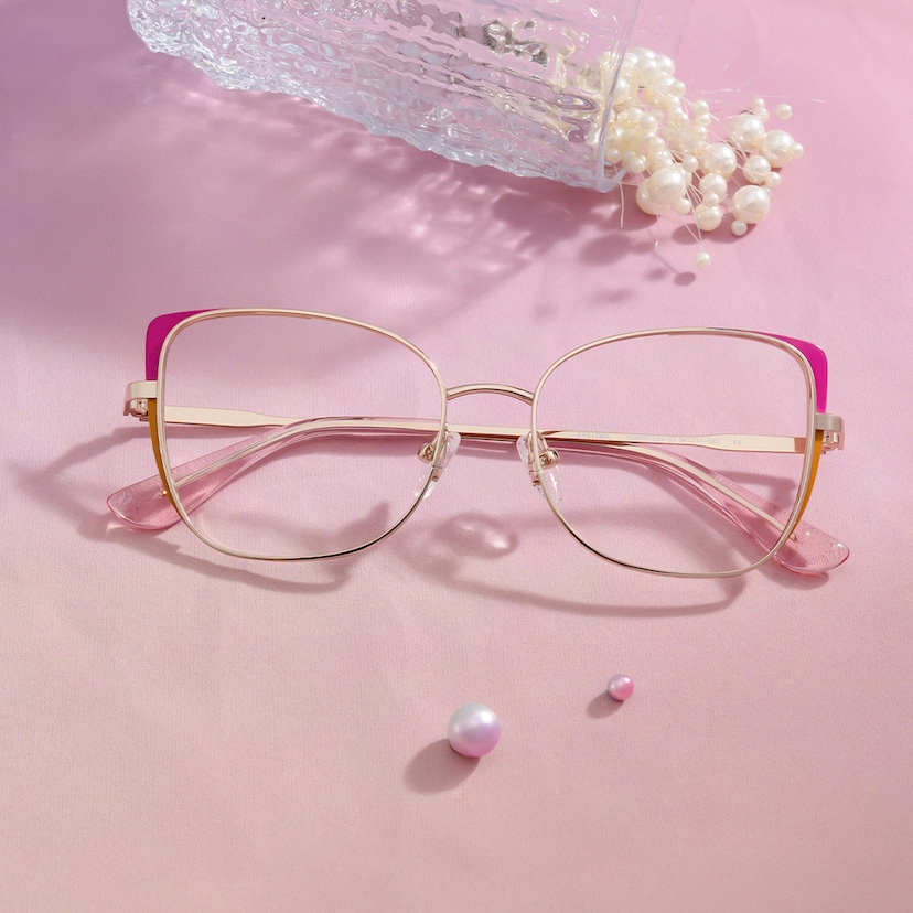 Tessa Cat-Eye Pink Gold Glasses