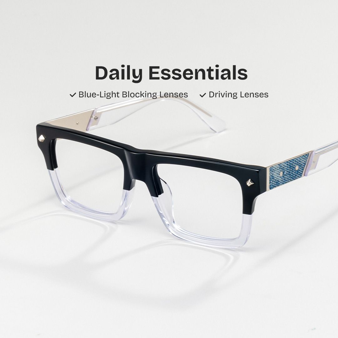 Trent Eyeglasses in Rectangle Black Clear Frame | Zeelool0