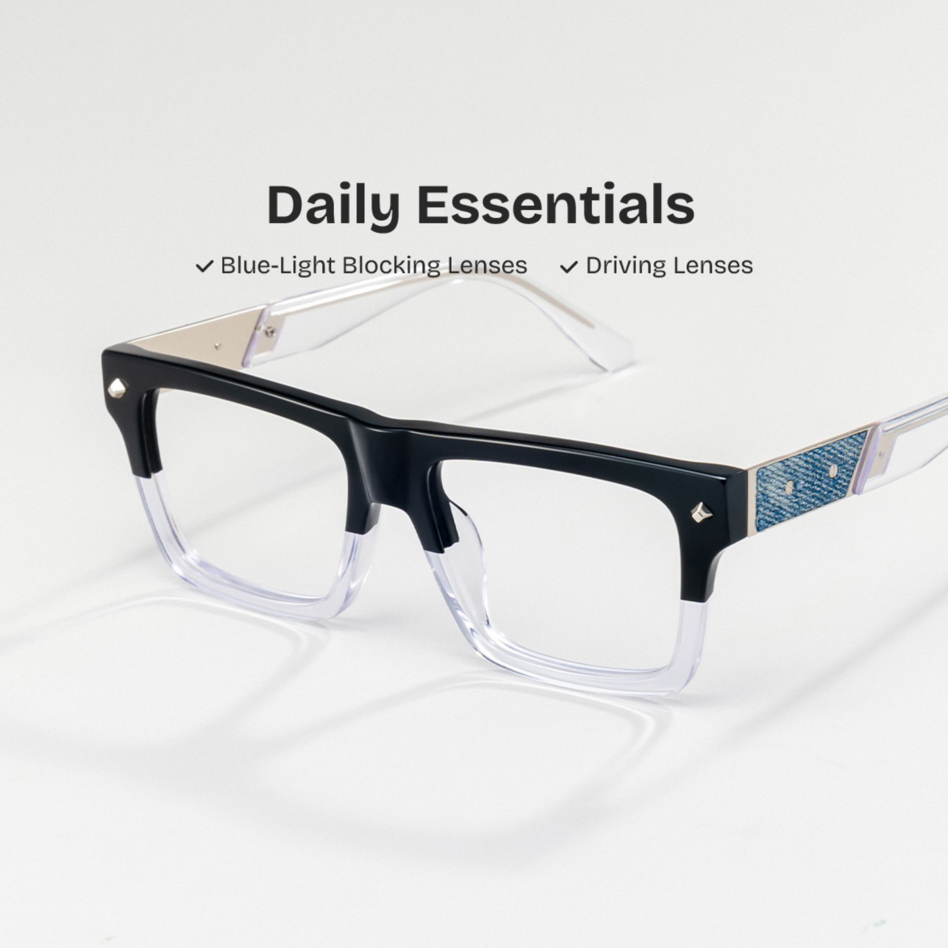 Trent Eyeglasses in Rectangle Black Clear Frame | Zeelool0