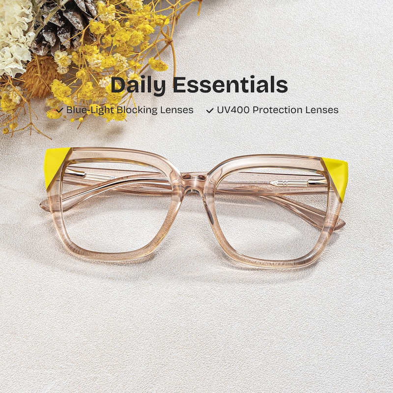 ZEELOOL Mirta Square Champagne Yellow Glasses