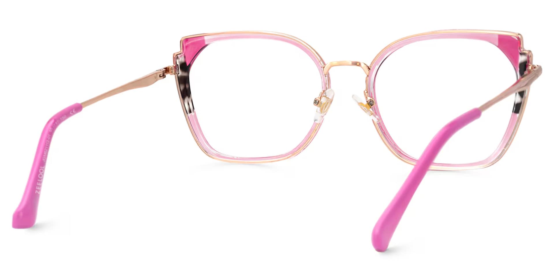 Pink Metal Frame Glasses With Wide Size For Women4
