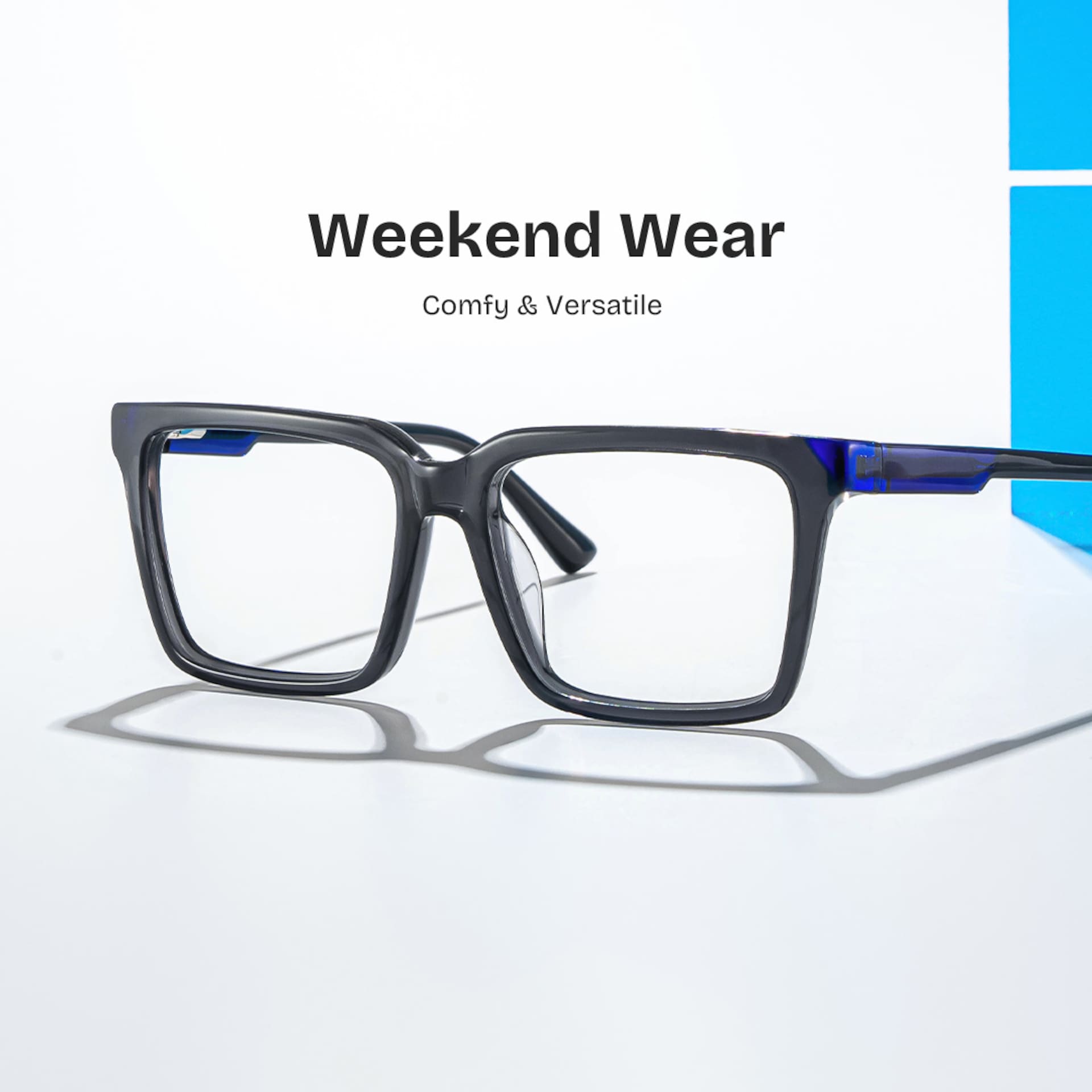 Rectangle Dark Gray Eyeglasses- Troy Acetate Frame Glasses0