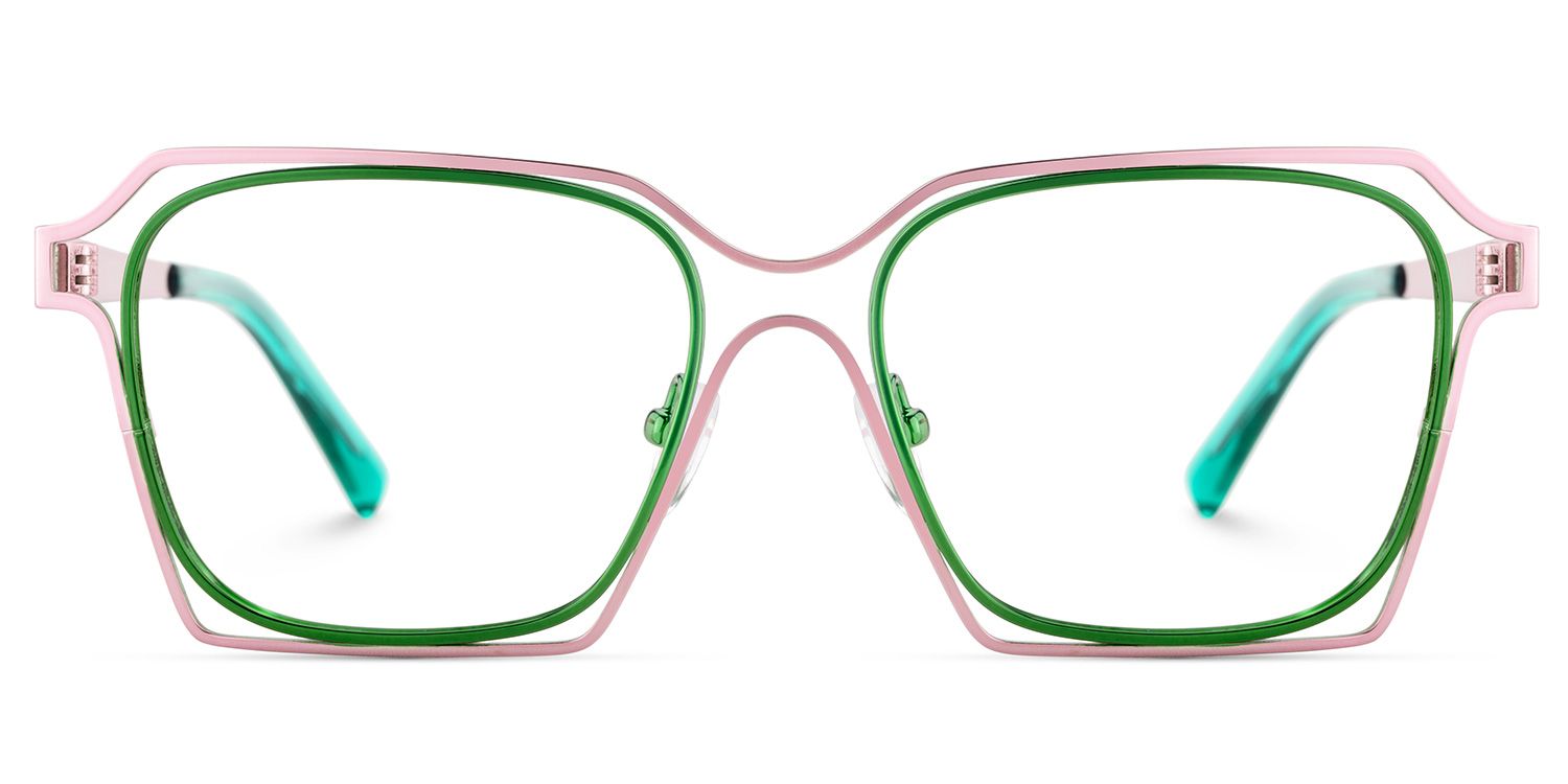 Foday Pink Green  Metal Frame Glasses With Geometric Shape0
