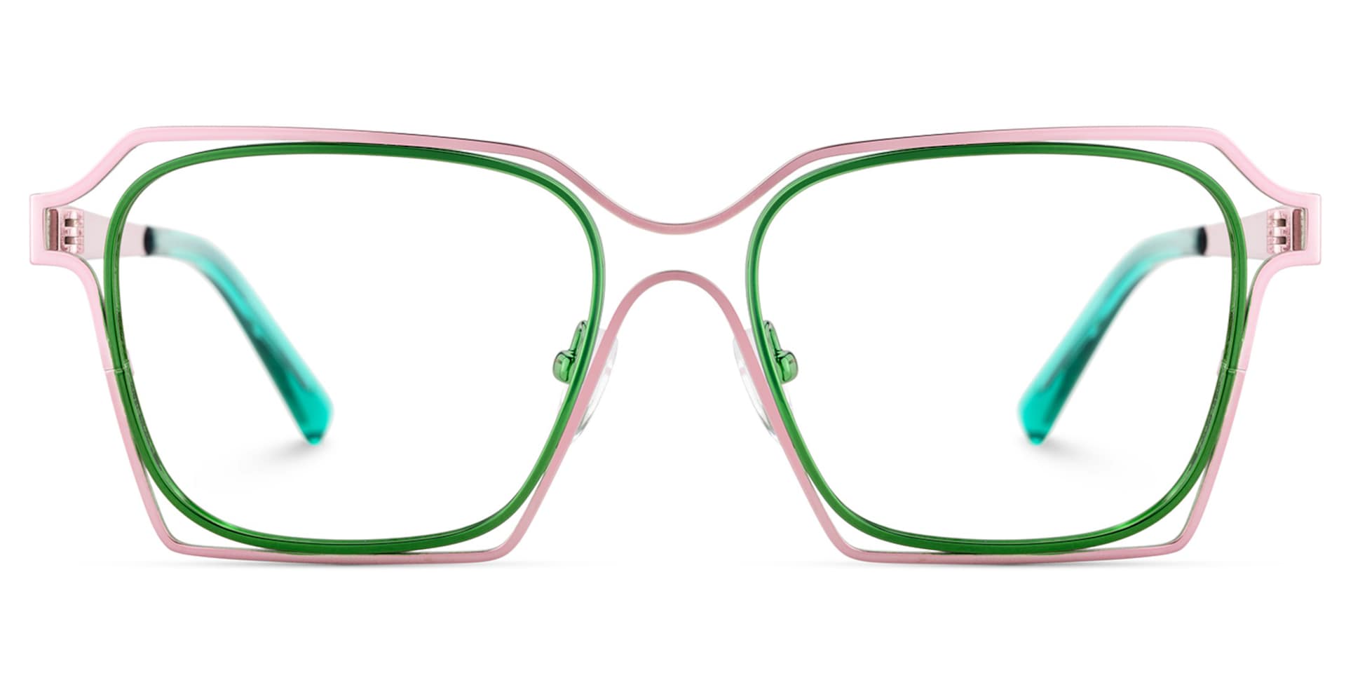 Foday Pink Green  Metal Frame Glasses With Geometric Shape0