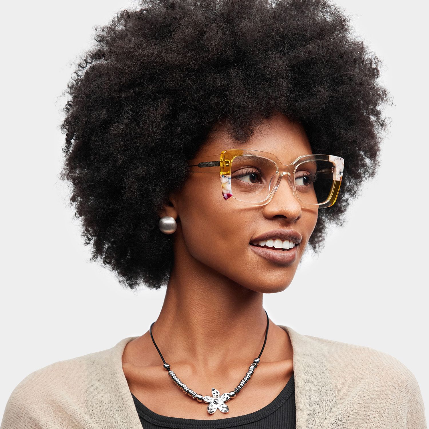 Flair Yellow Clear Frame Glasses with Square Frame Online | ZEELOOL1
