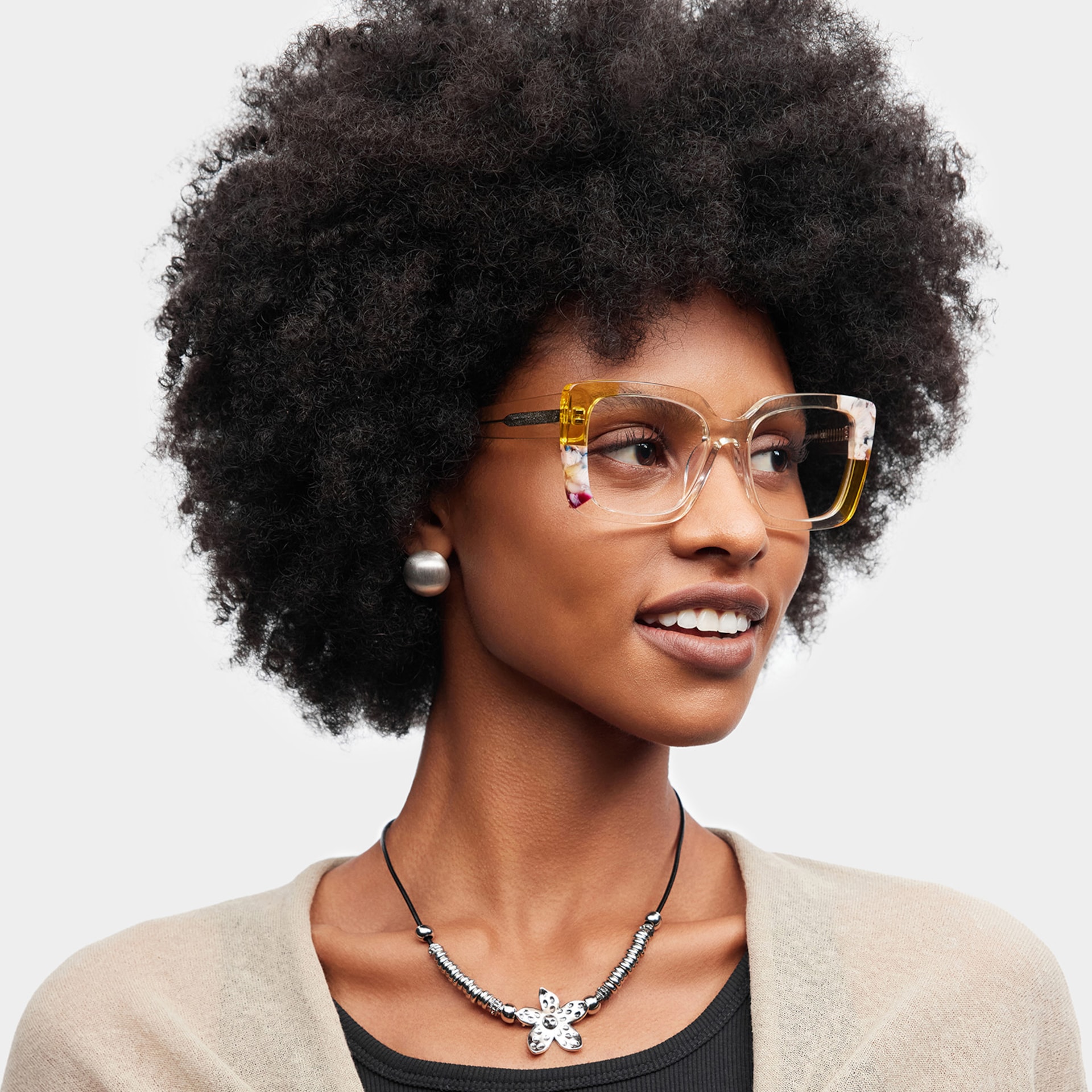 Flair Yellow Clear Frame Glasses with Square Frame Online | ZEELOOL1