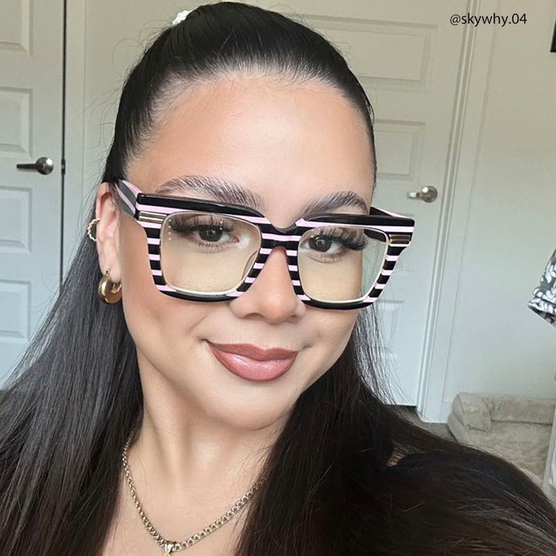 Taylor Square Black Pink Striped Frame Glasses for females | Zeelool6