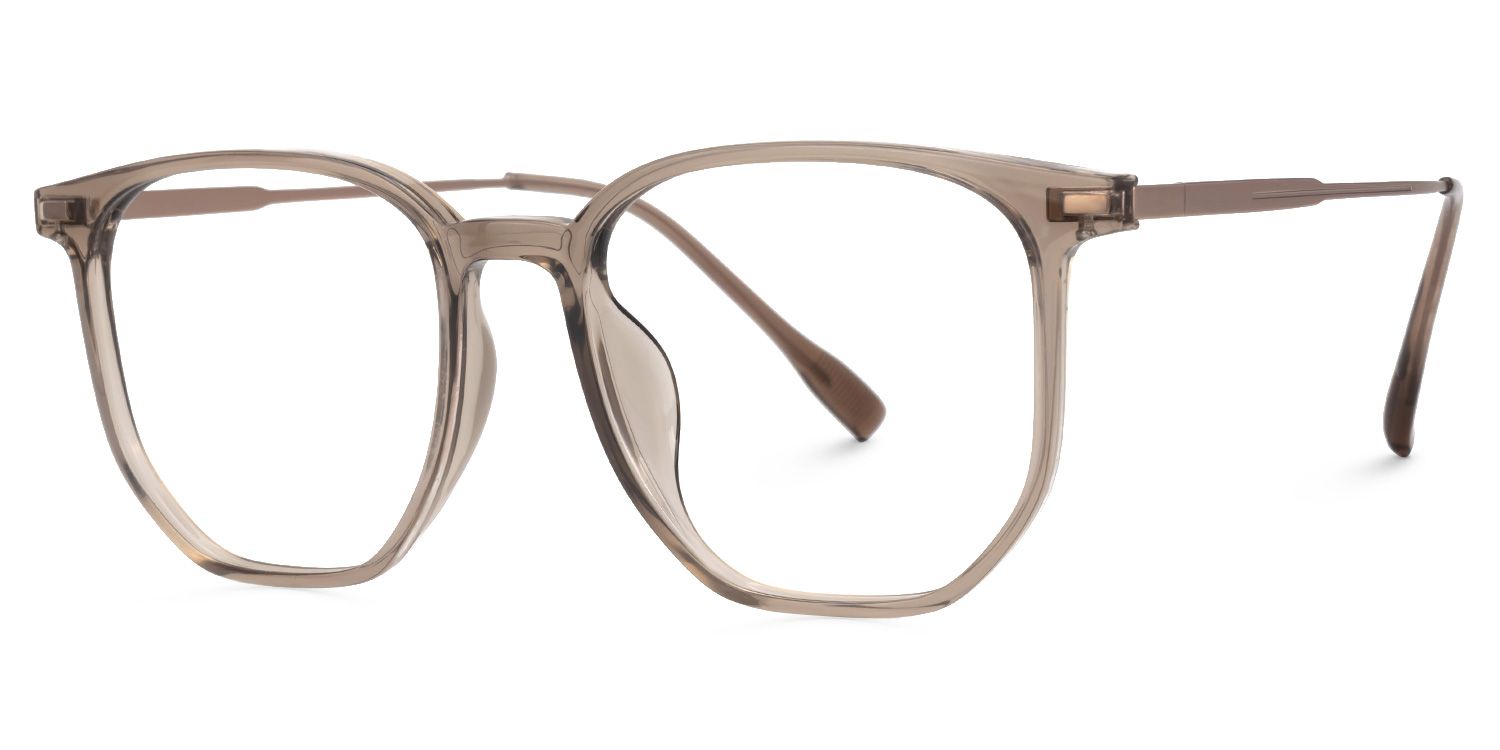 Bianca Mixed-Materials Geometric Brown Frame Glasses | ZEELOOL Canada1