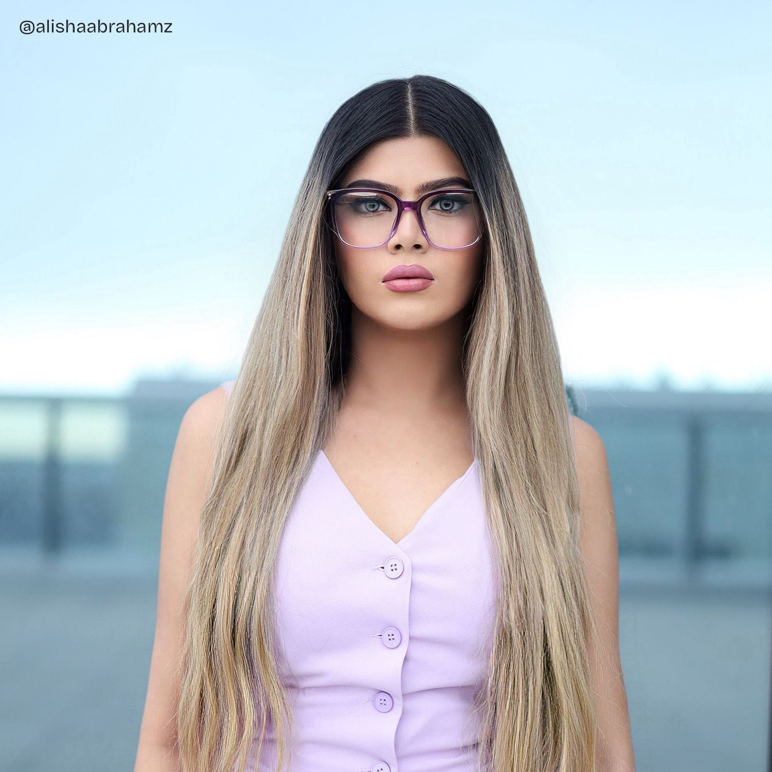 Donnalyn Purple Square Floral Eye Glasses | ZEELOOL