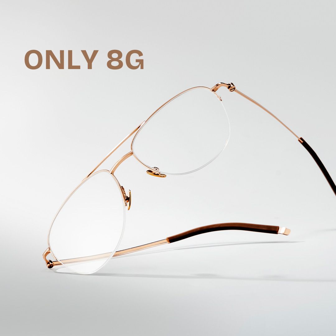 Grayson Half Rim Aviator Eyeglasses in Gold Wide Frames | ZEELOOL