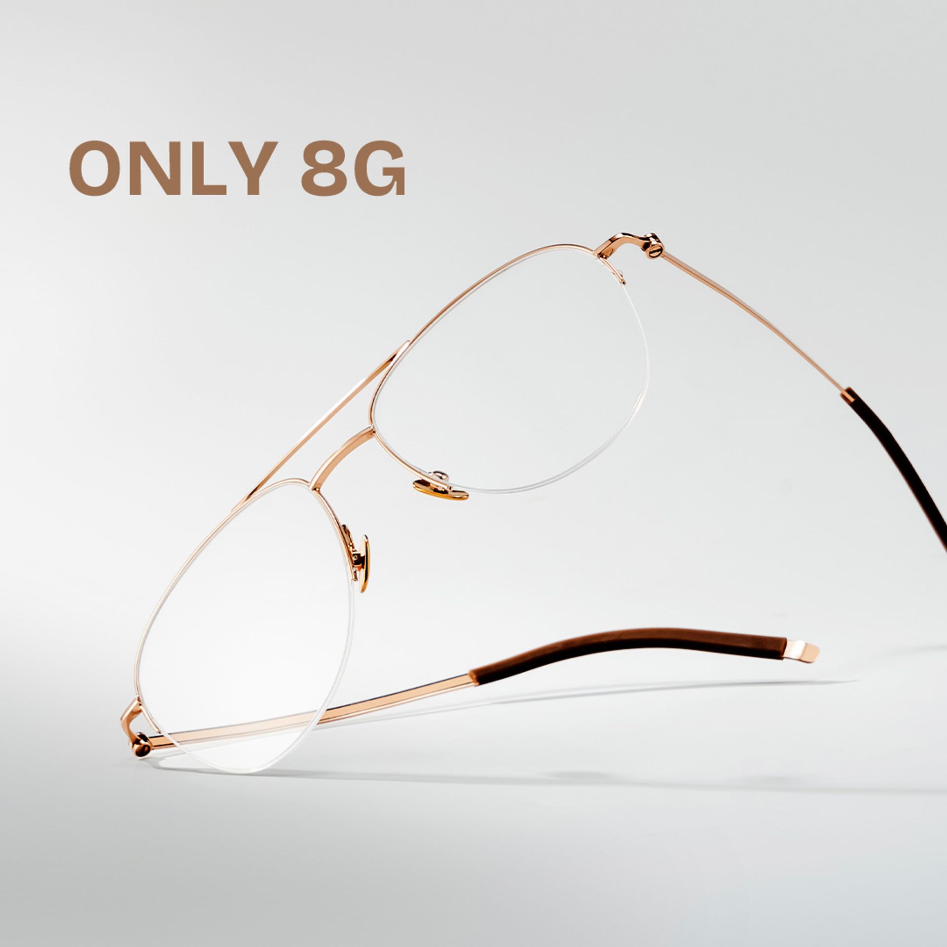 Grayson Half Rim Aviator Eyeglasses in Gold Wide Frames | ZEELOOL0