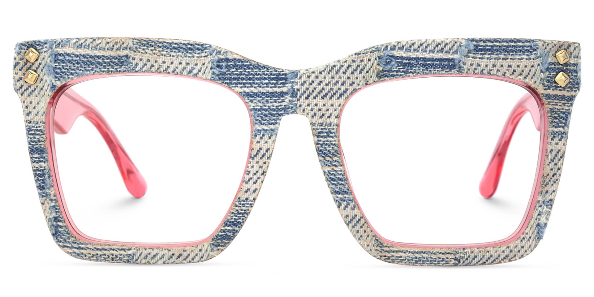 Women's Blue Frame Glasses With Pink Temples0