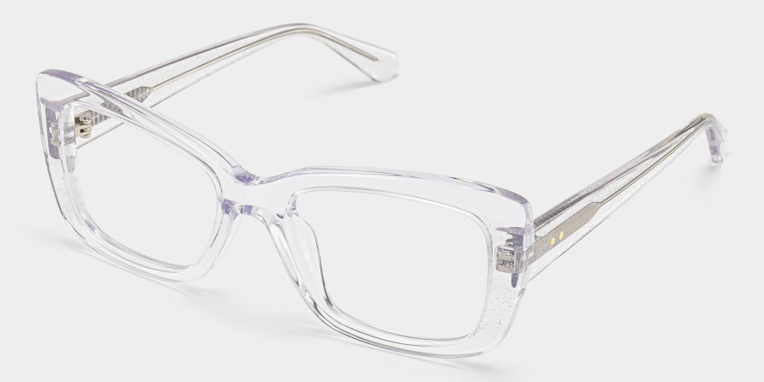 Leona Rectangle Clear Glitter Eyeglasses for Women | ZEELOOL