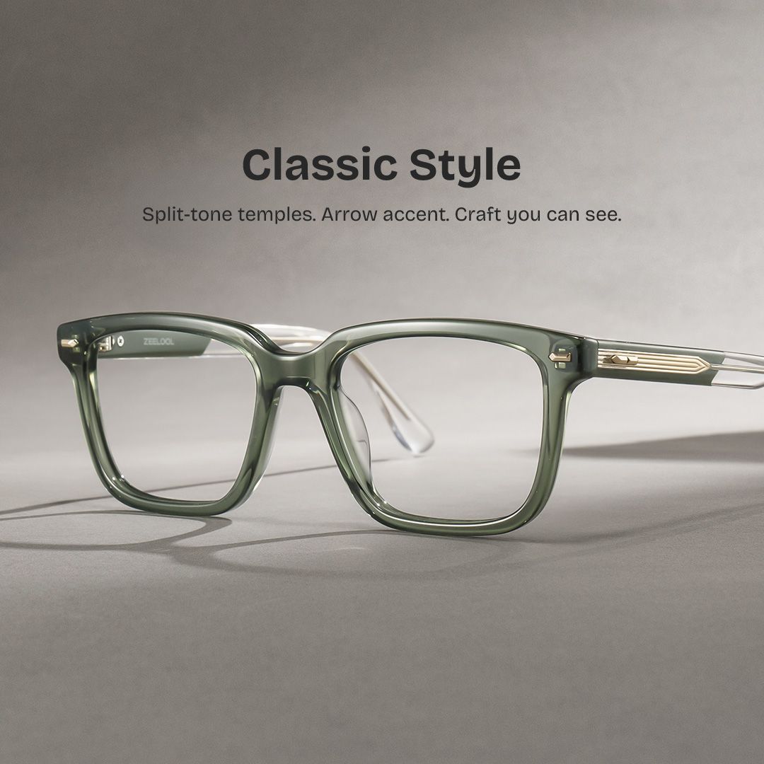 George Olive Green Rectangle Glasses for Men | ZEELOOL0