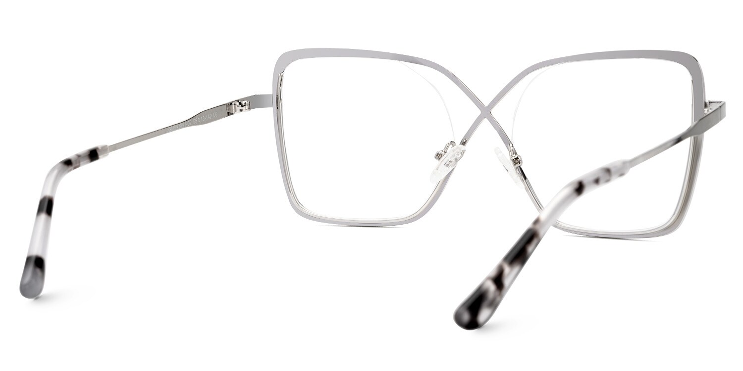 Racquel Silver Metal Glasses Frames in Square Semi-Rimless  | Zeelool3