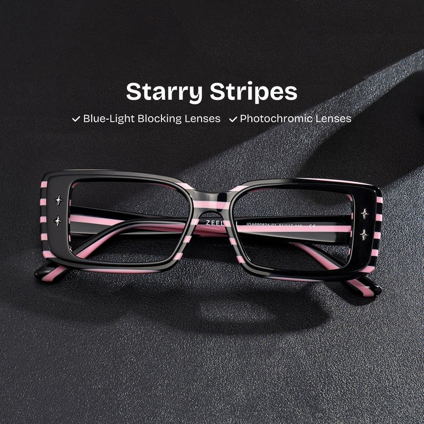 Gleam Rectangle Black Pink Glasses
