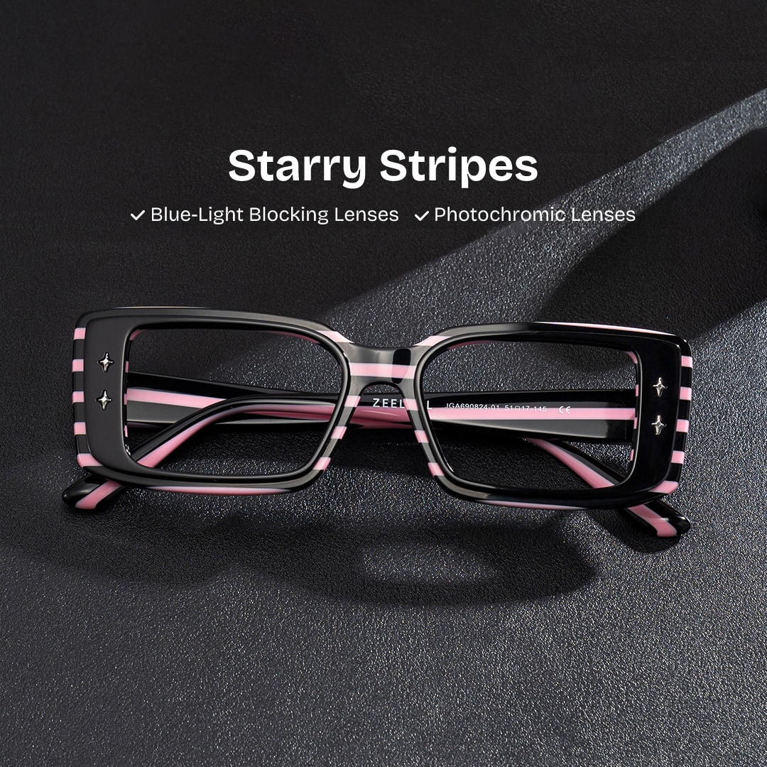 Gleam Rectangle Black Pink Glasses