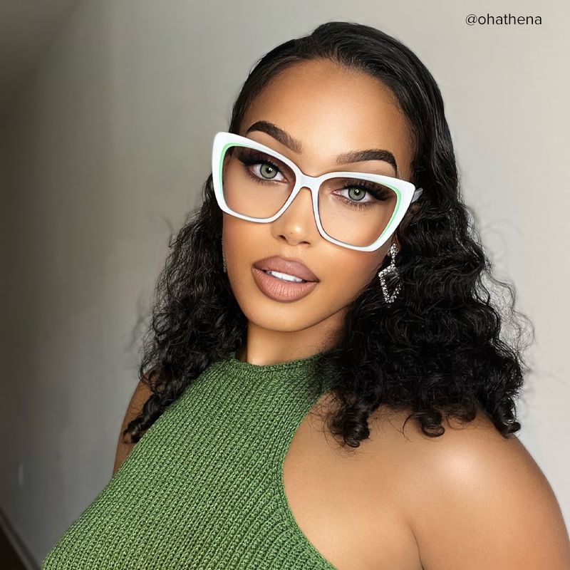 Shanell Butterfly White Eyeglasses and Green Stripes Frame5