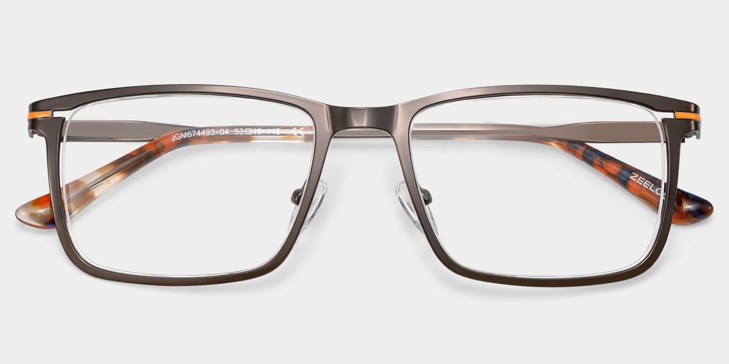 Rectangle Brown Eyeglasses- Roxana Metal Frame Glasses2