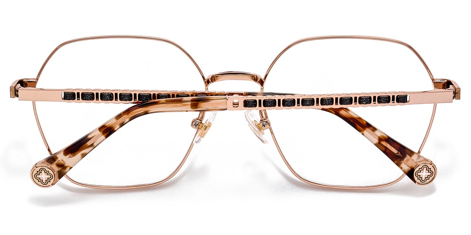 Rose Gold Hexagon Glasses On Face With Tortoise Temples4