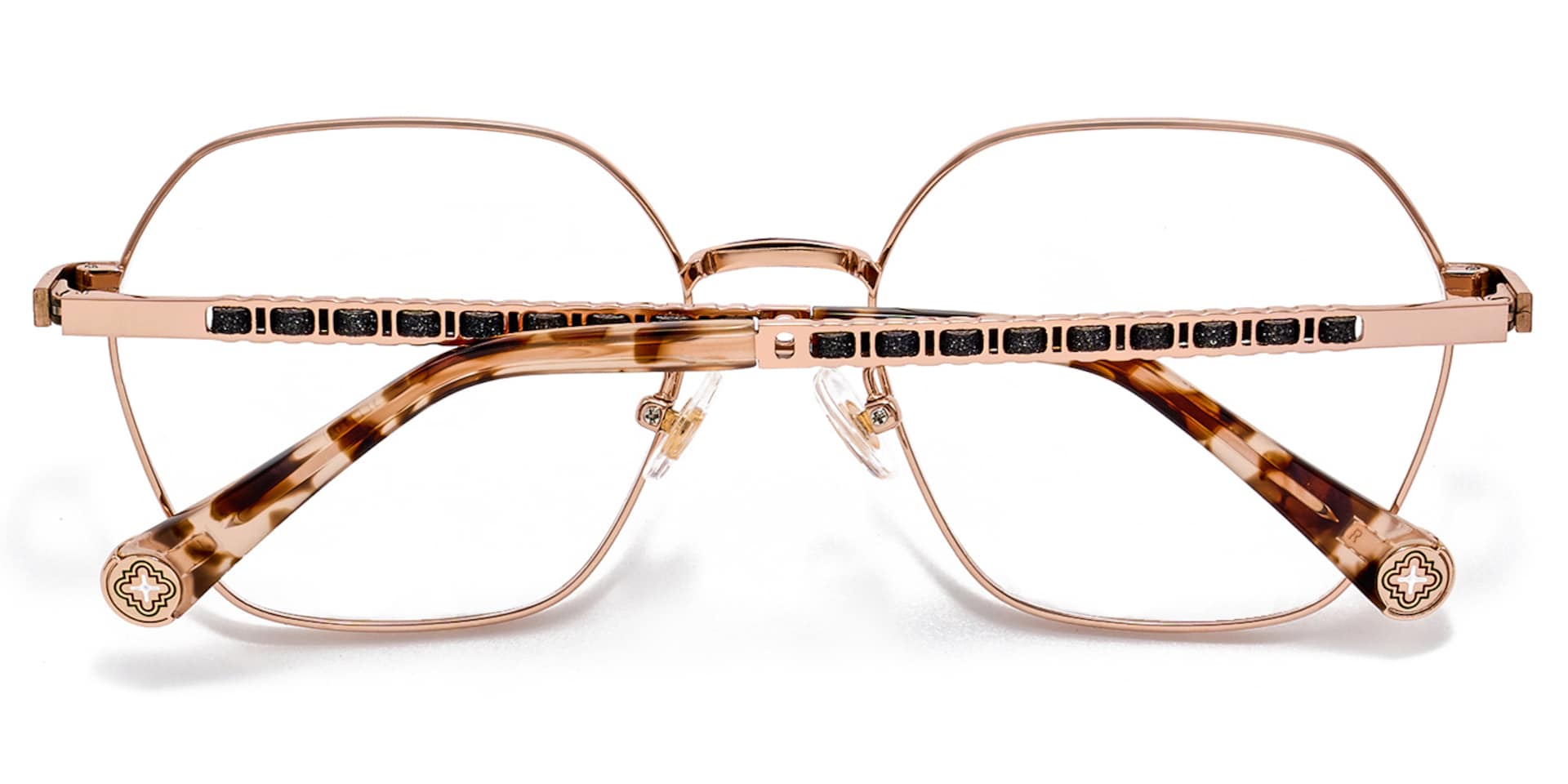 Rose Gold Hexagon Glasses On Face With Tortoise Temples4