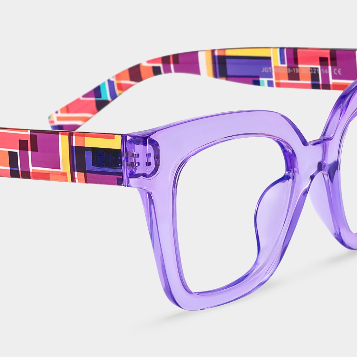 Malcolm Large Clear Purple Glasses with Colorful Plaid Arms | Zeelool