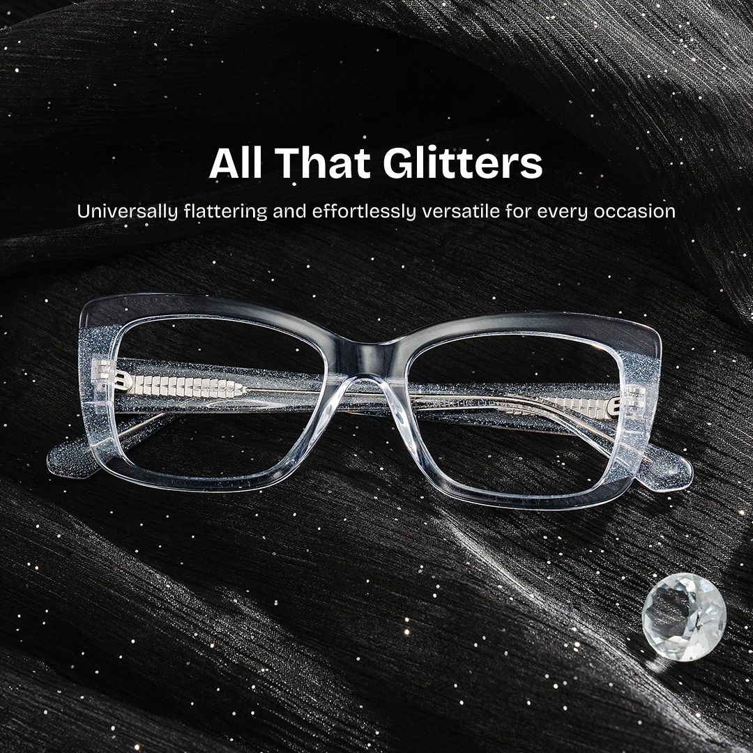 Leona Rectangle Clear Glitter Eyeglasses for Women | ZEELOOL