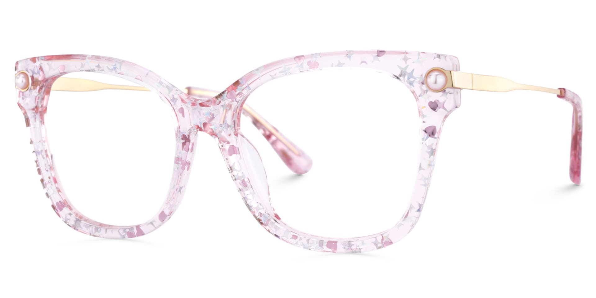 Square Pink Glasses With Star and Heart Gillter3