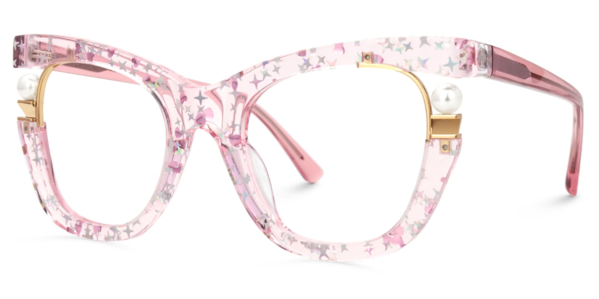 Transparent Pink Glasses with Pearl and Glitter Stars3