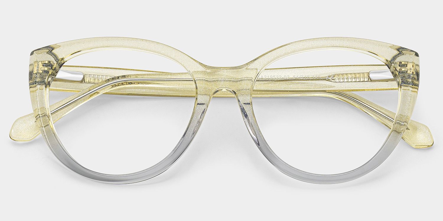 Kiera Cat-eye Pastel Green Glasses Frames in Clear Gradient Glitter2