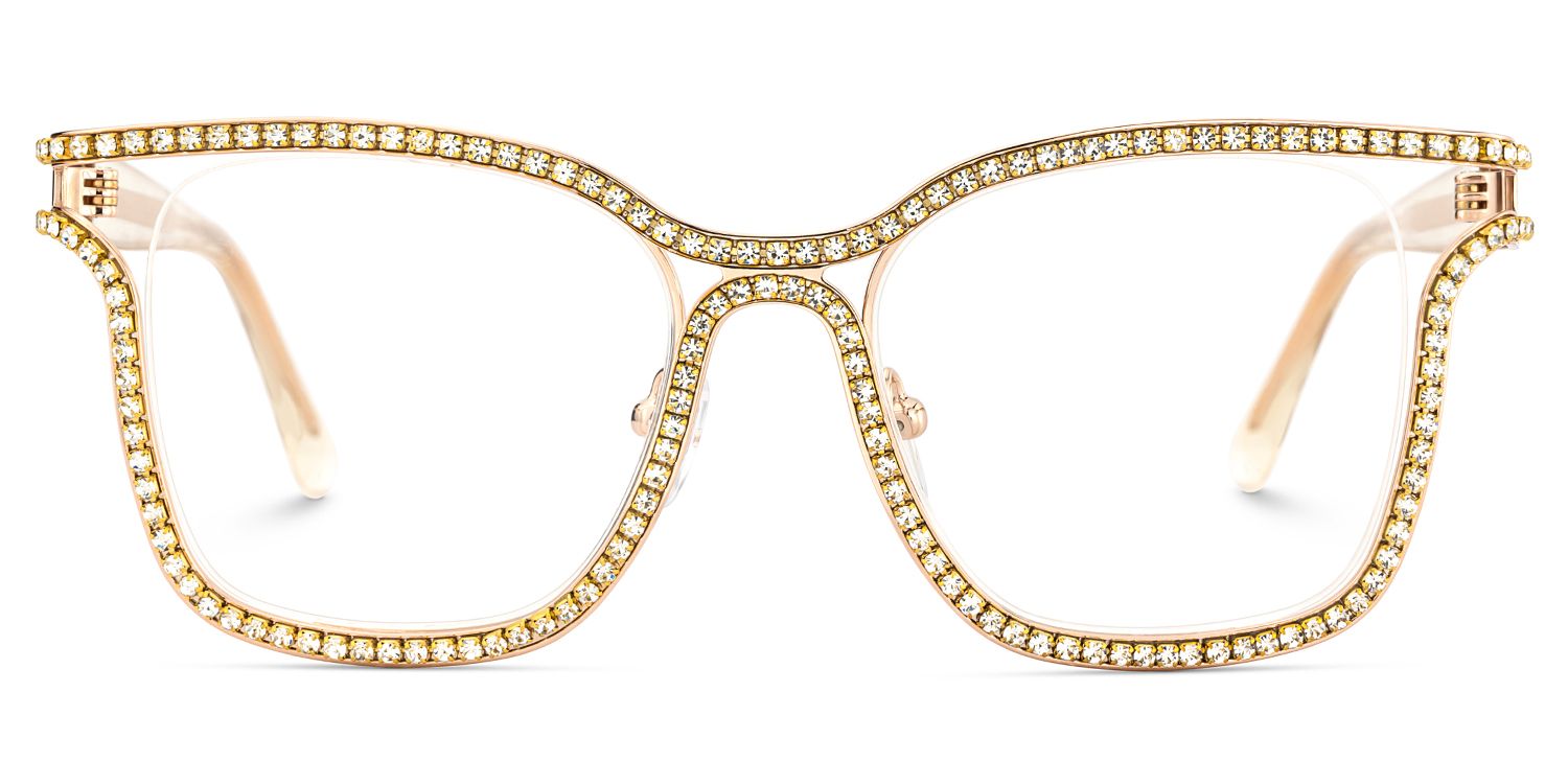 Half Rim Square Glasses With Decorated Shiny Diamonds1