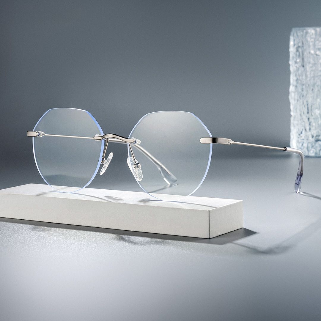 Hexagonal Rimless Glasses For Women0