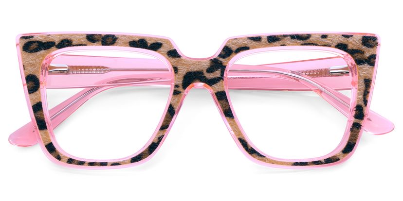 Leopard Print Cat Eye Glasses With Transparent Pink Temple display picture 1