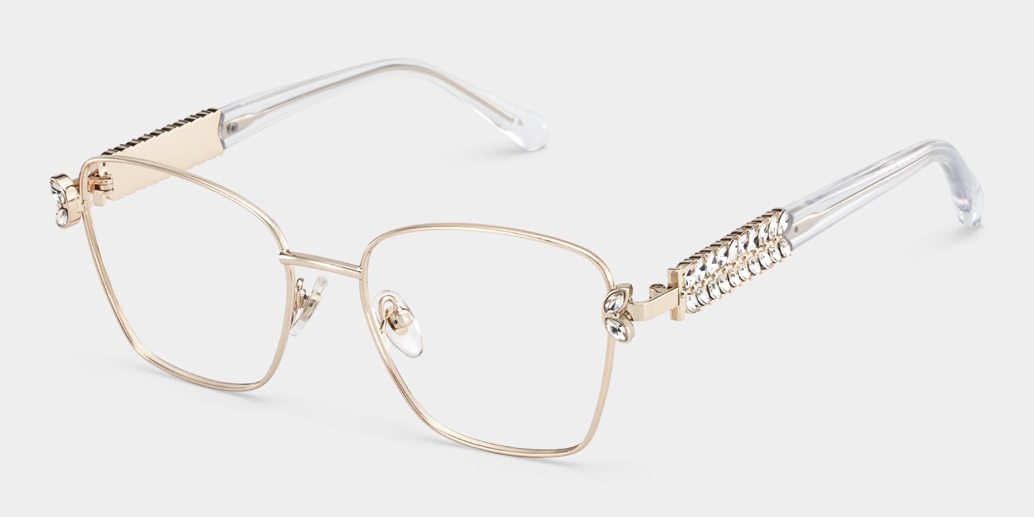 Rectangle Light Gold Eyeglasses- Ellie Metal Frame Glasses3