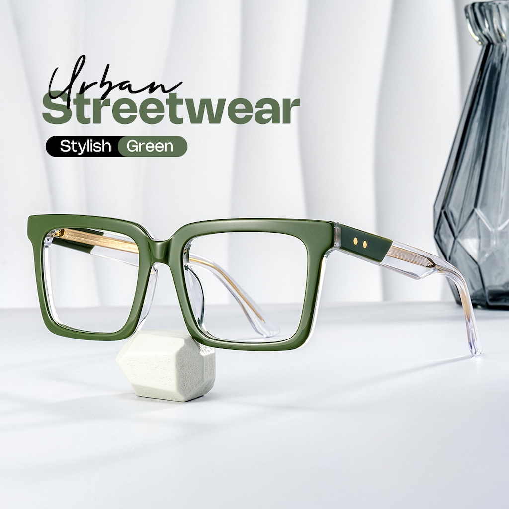 Hattie Rectangle Green Glasses