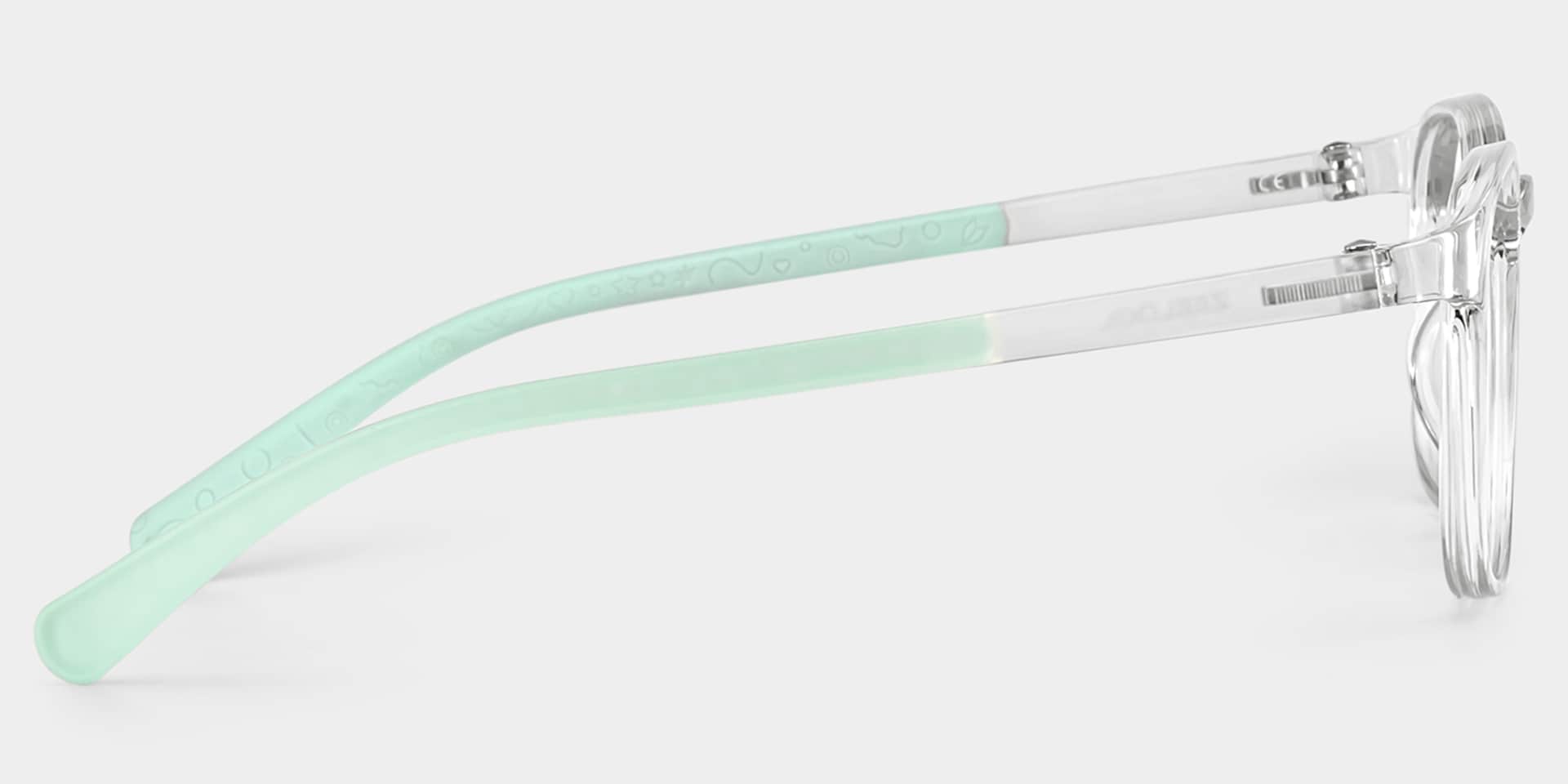 Kids Rectangle Crystal Green Amaker Frame Glasses | Zeelool3