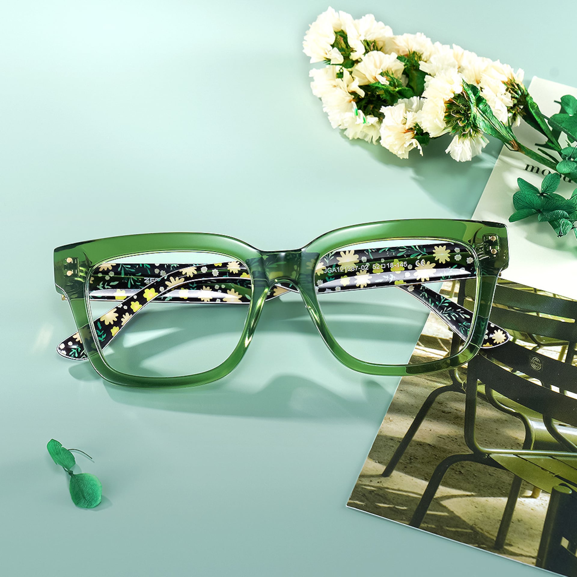 Zinnia Green Frame Glasses with Rectangle Frame Online | ZEELOOL3