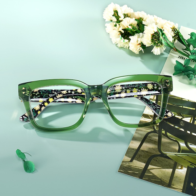 ZEELOOL Zinnia Rectangle Green Glasses