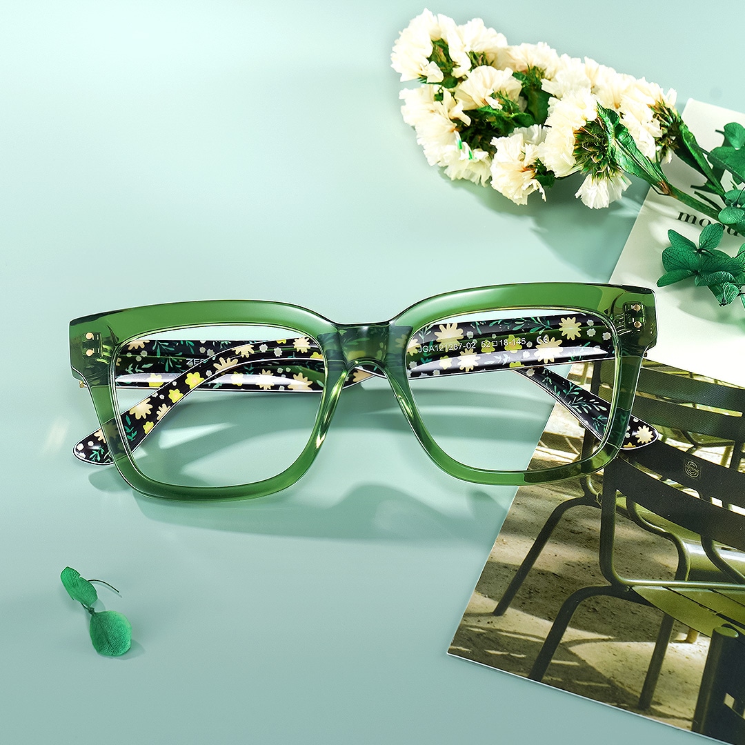Zinnia Rectangle Green Glasses3