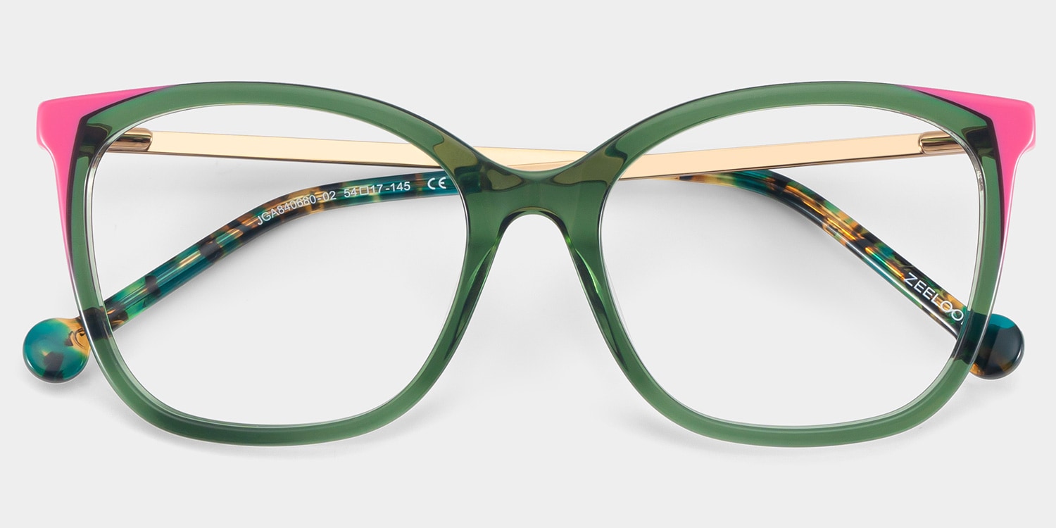 Nico Eyeglasses in Square Green Pink Frame | Zeelool