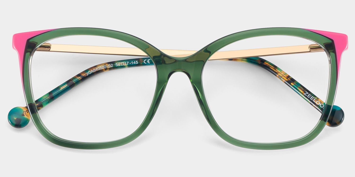 Nico Eyeglasses in Square Green Pink Frame | Zeelool2